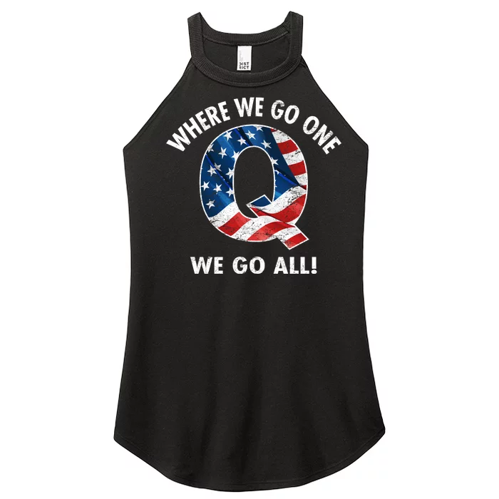 Q Anon Where We Go One We Go All Women’s Perfect Tri Rocker Tank