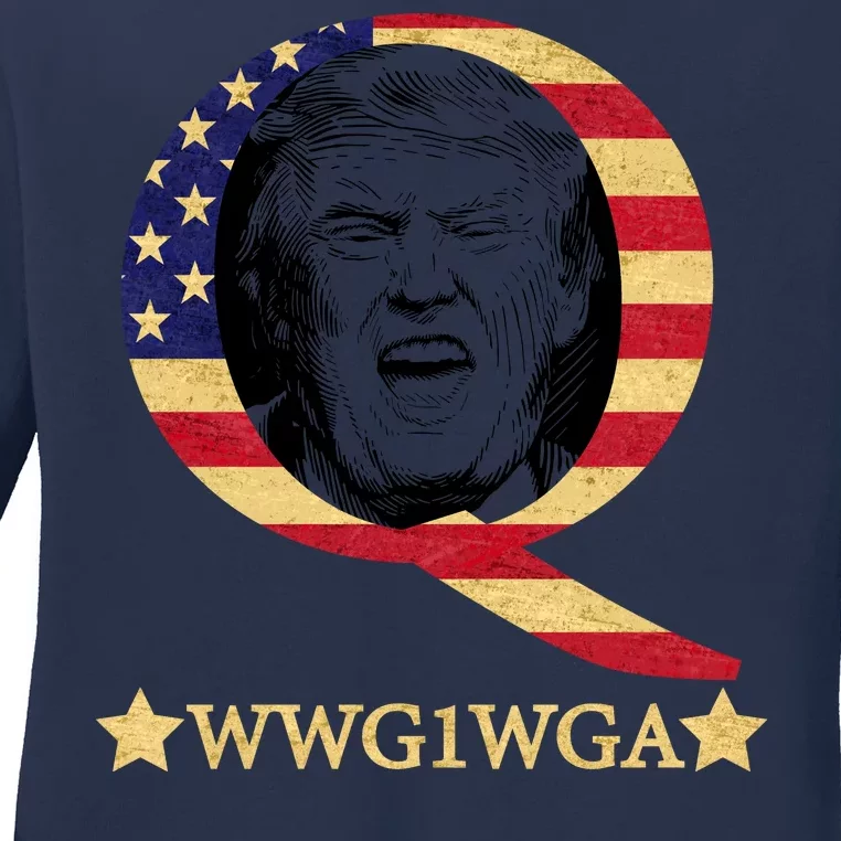 Q-Anon WWG1WGA Trump Great Awaking Ladies Long Sleeve Shirt