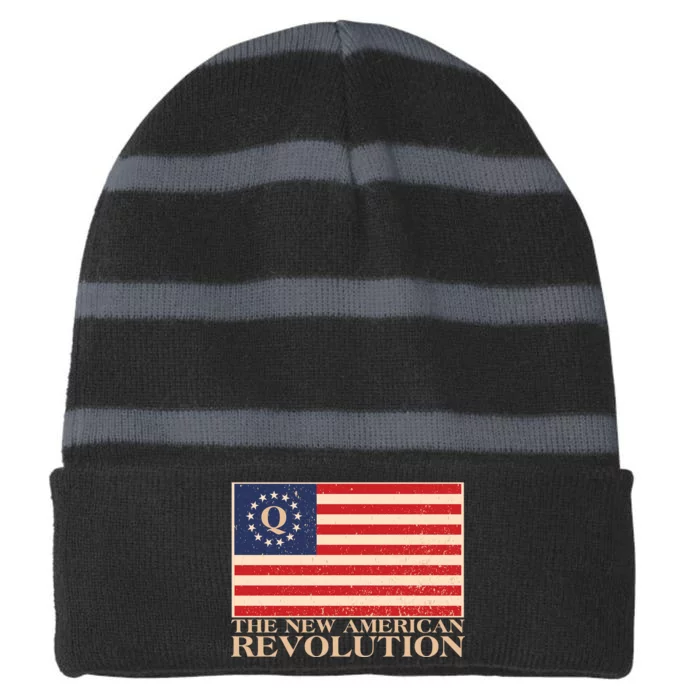 Q The New American Revolution Qanon Striped Beanie with Solid Band