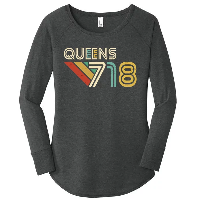 Queens 718 New York City State Vintage Queens Area Code Women's Perfect Tri Tunic Long Sleeve Shirt