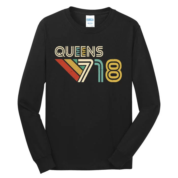 Queens 718 New York City State Vintage Queens Area Code Tall Long Sleeve T-Shirt