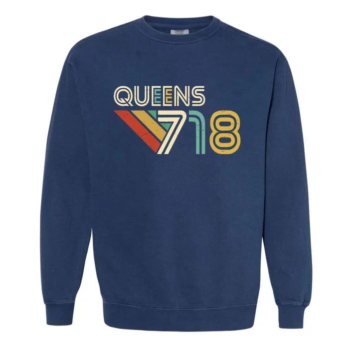 Queens 718 New York City State Vintage Queens Area Code Garment-Dyed Sweatshirt