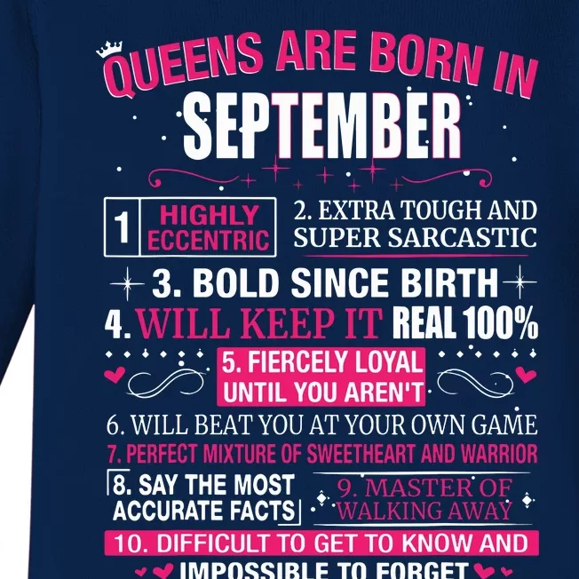 Queens Are Born In September Baby Long Sleeve Bodysuit