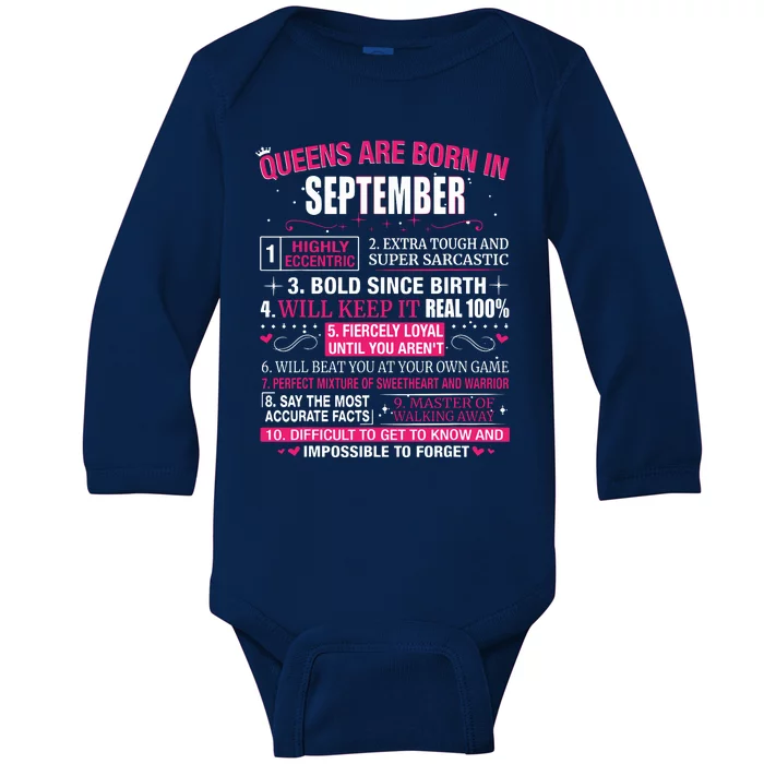 Queens Are Born In September Baby Long Sleeve Bodysuit