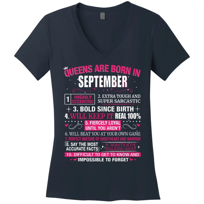 Queens Are Born In September Women's V-Neck T-Shirt