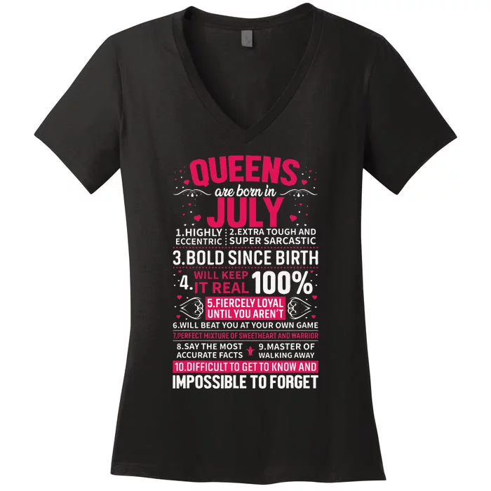 Queens Are Born in July Women's V-Neck T-Shirt