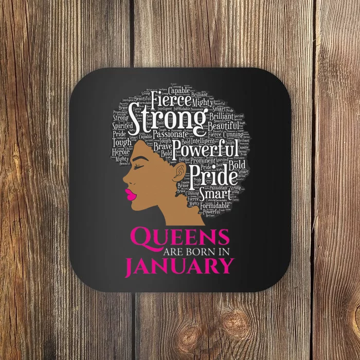 Queens Are Born In January Birthday Black Wo Coaster