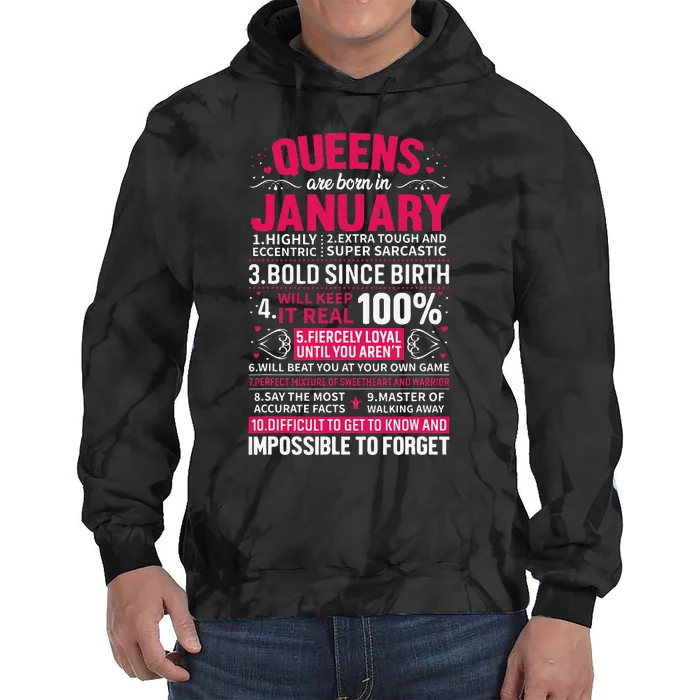 Queens Are Born in January Birthday Gifts Tie Dye Hoodie