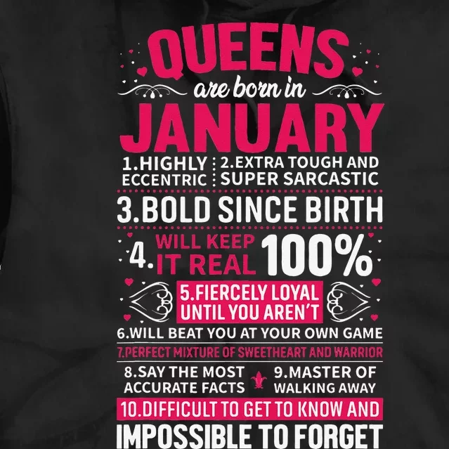 Queens Are Born in January Birthday Gifts Tie Dye Hoodie