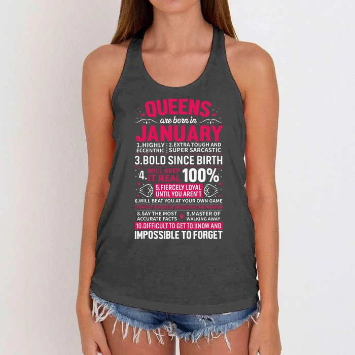 Queens Are Born in January Birthday Gifts Women's Knotted Racerback Tank