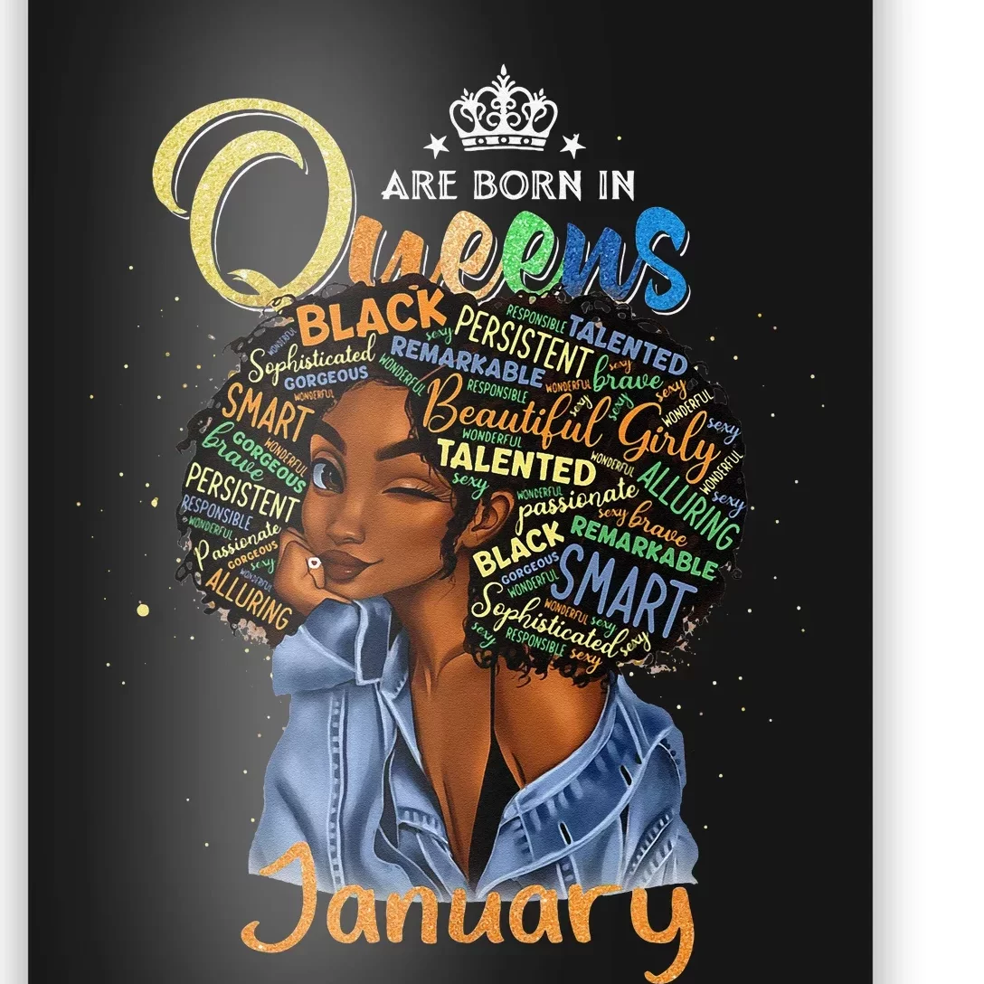 Queens Are Born In January Black Aquarius Pisces Bday Poster