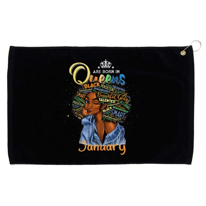 Queens Are Born In January Black Aquarius Pisces Bday Grommeted Golf Towel