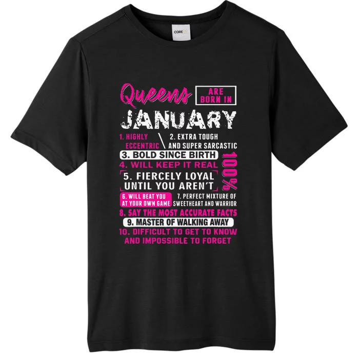 Queens Are Born In January Gifts 10 Facts Funny Birthday ChromaSoft Performance T-Shirt