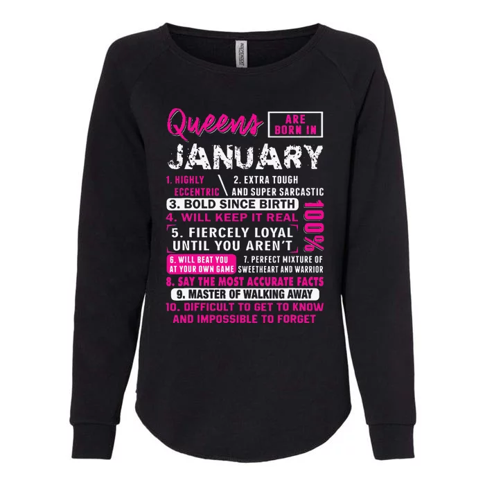 Queens Are Born In January Gifts 10 Facts Funny Birthday Womens California Wash Sweatshirt