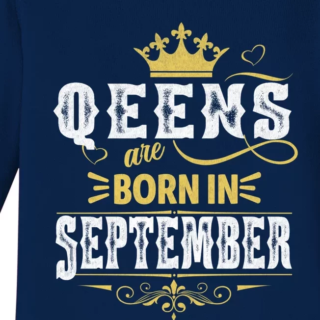 Queens Are Born In September Gift Baby Long Sleeve Bodysuit