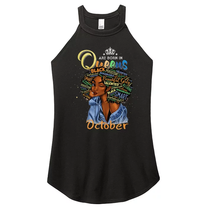 Queens Are Born In October Black Virgo Libra Birthday Women’s Perfect Tri Rocker Tank