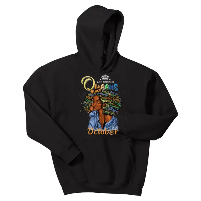 Queens Are Born In October Black Virgo Libra Birthday Kids Hoodie