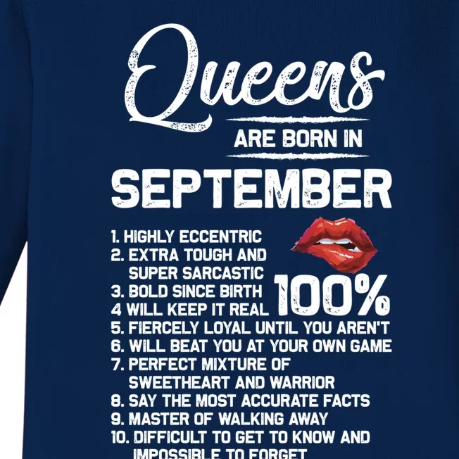 Queens Are Born In September Birthday Funny Gift Baby Long Sleeve Bodysuit