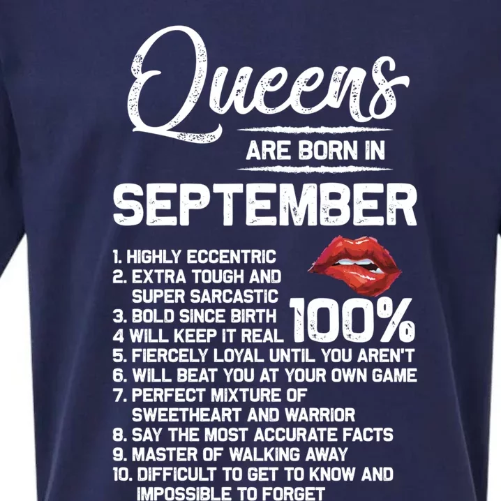 Queens Are Born In September Birthday Funny Gift Sueded Cloud Jersey T-Shirt