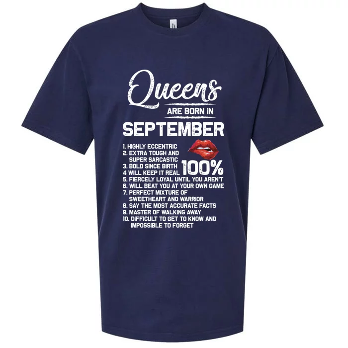 Queens Are Born In September Birthday Funny Gift Sueded Cloud Jersey T-Shirt