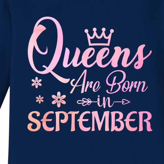 Queens Are Born In September Funny Gift September Birthday Gift Baby Long Sleeve Bodysuit