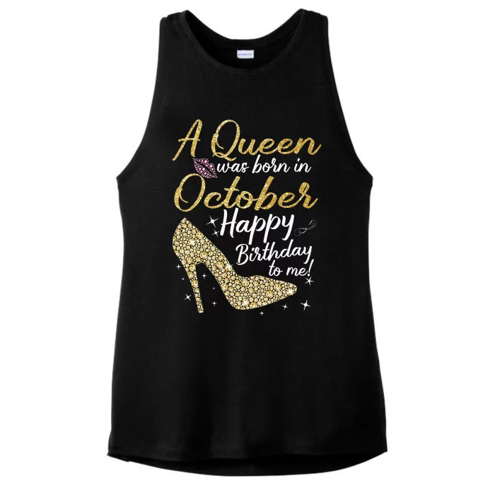 Queens Are Born In October Birthday Women Ladies Tri-Blend Wicking Tank