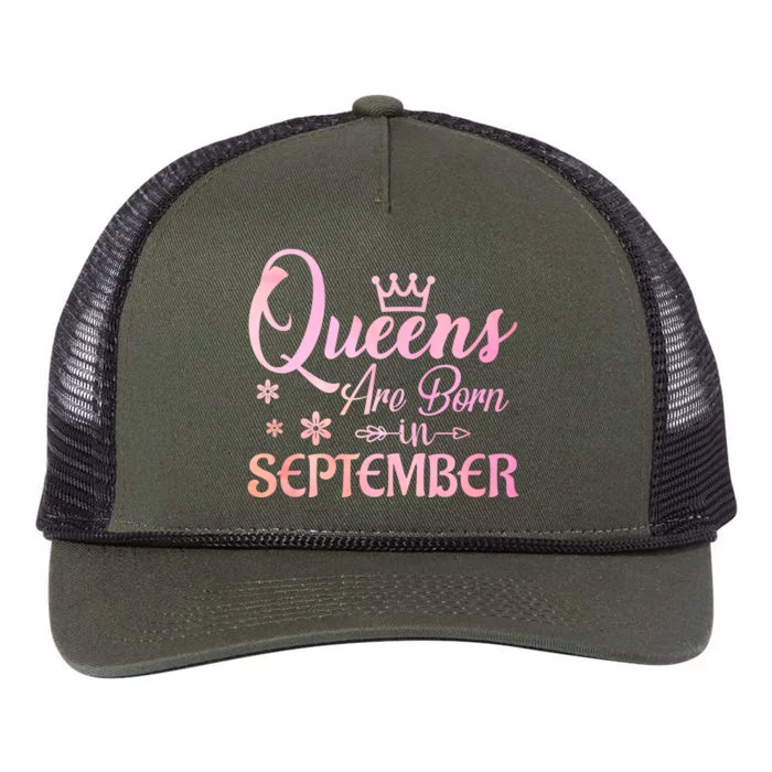 Queens Are Born In September Gift September Birthday Great Gift Retro Rope Trucker Hat Cap