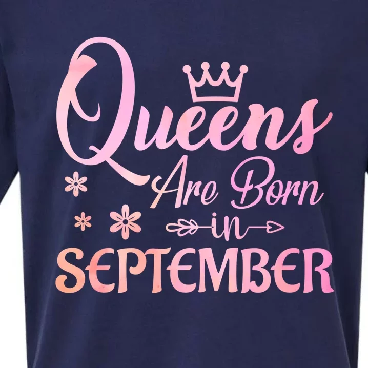 Queens Are Born In September Gift September Birthday Great Gift Sueded Cloud Jersey T-Shirt