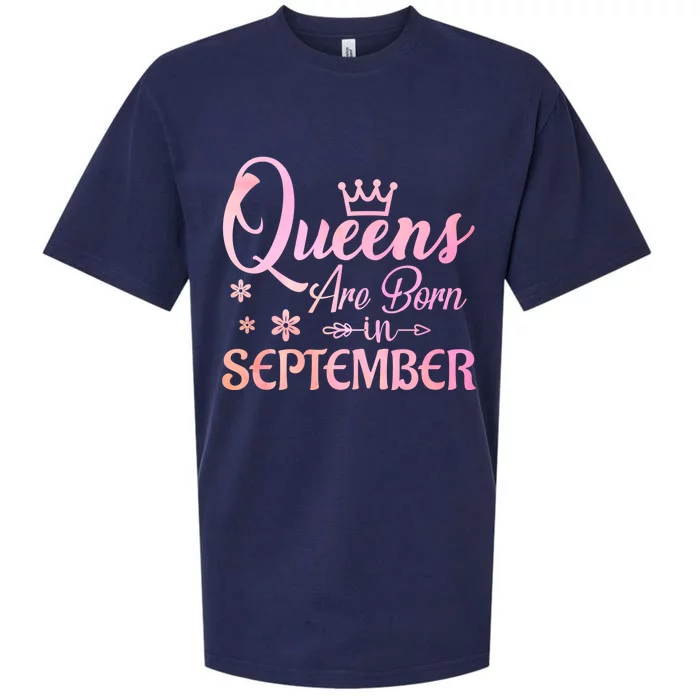 Queens Are Born In September Gift September Birthday Great Gift Sueded Cloud Jersey T-Shirt