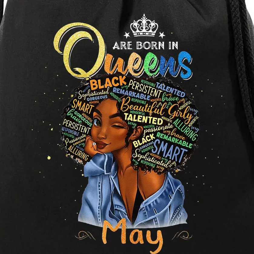 Queens Are Born In May Black Taurus Gemini Drawstring Bag