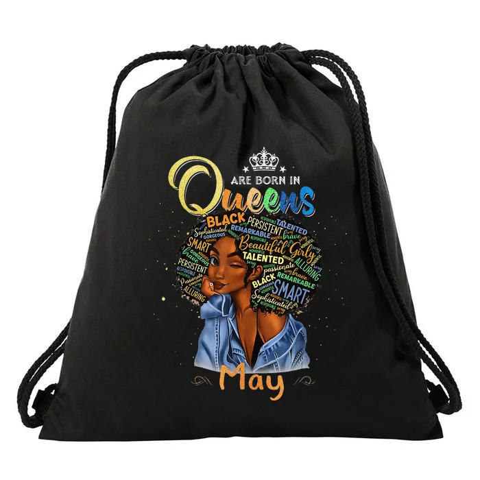 Queens Are Born In May Black Taurus Gemini Drawstring Bag