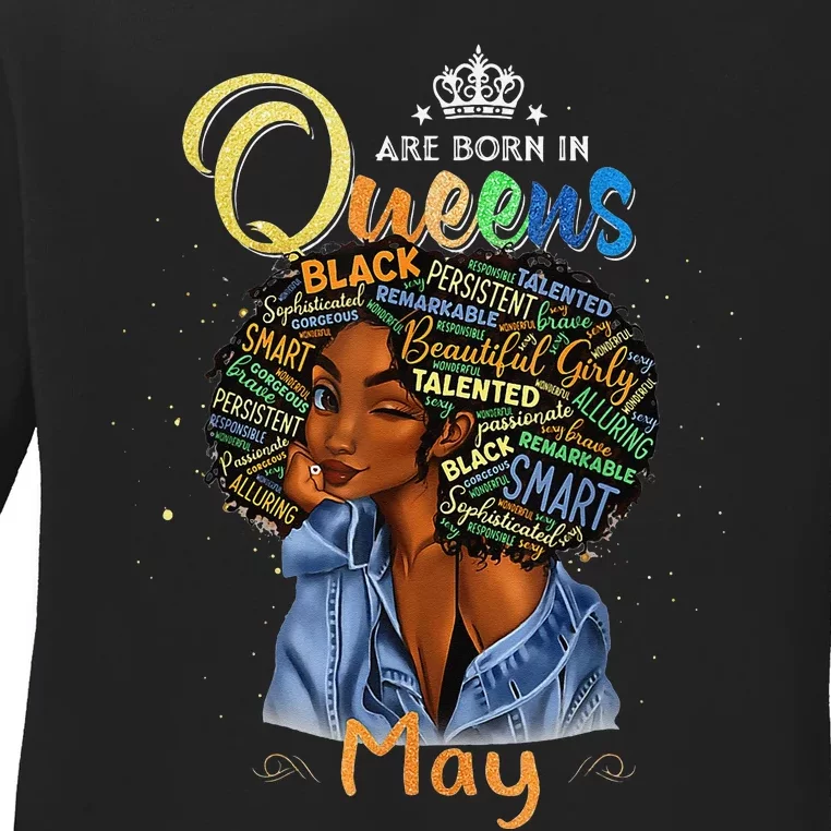 Queens Are Born In May Black Taurus Gemini Ladies Long Sleeve Shirt