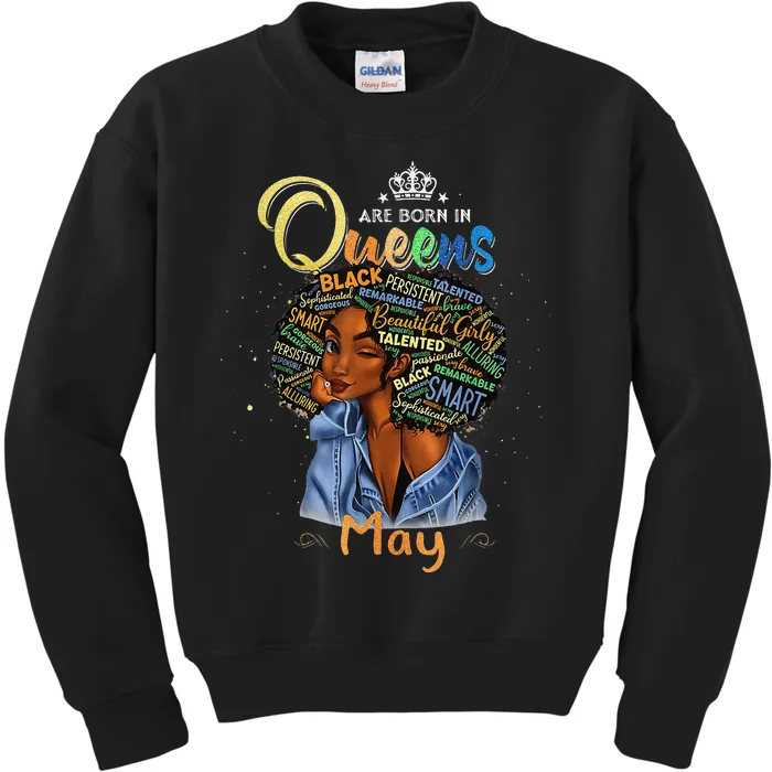 Queens Are Born In May Black Taurus Gemini Kids Sweatshirt