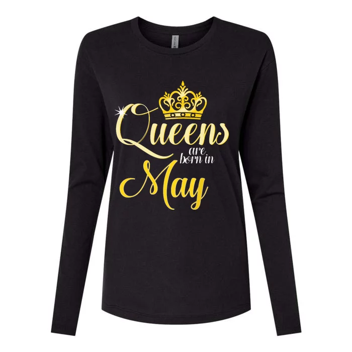 Queens Are Born In May Women Birthday Month Date Womens Cotton Relaxed Long Sleeve T-Shirt