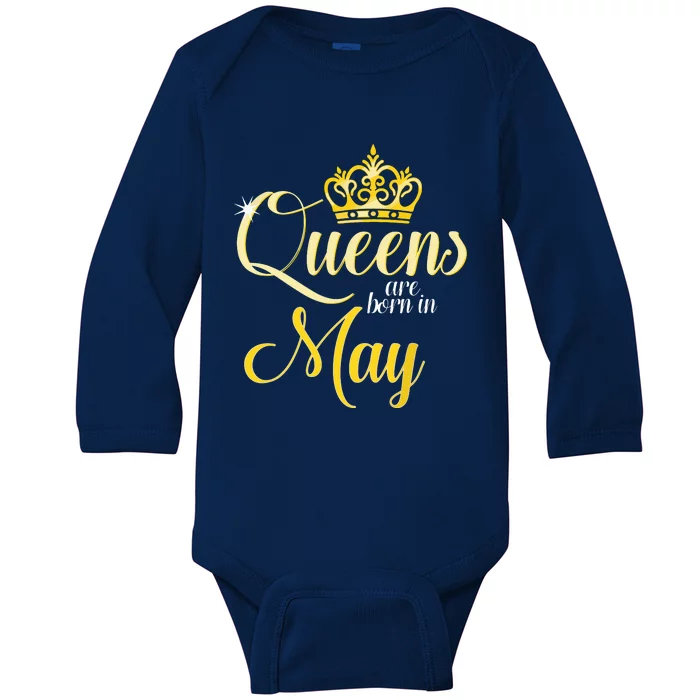 Queens Are Born In May Women Birthday Month Date Baby Long Sleeve Bodysuit