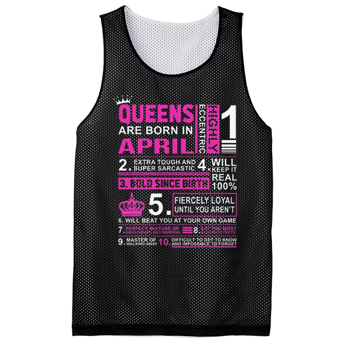 Queens Are Born In April Birthday Mesh Reversible Basketball Jersey Tank