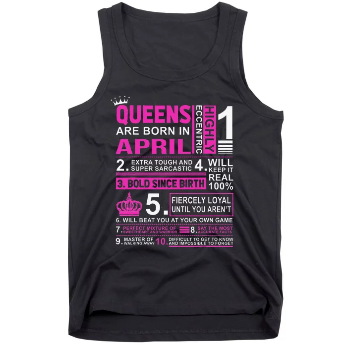 Queens Are Born In April Birthday Tank Top