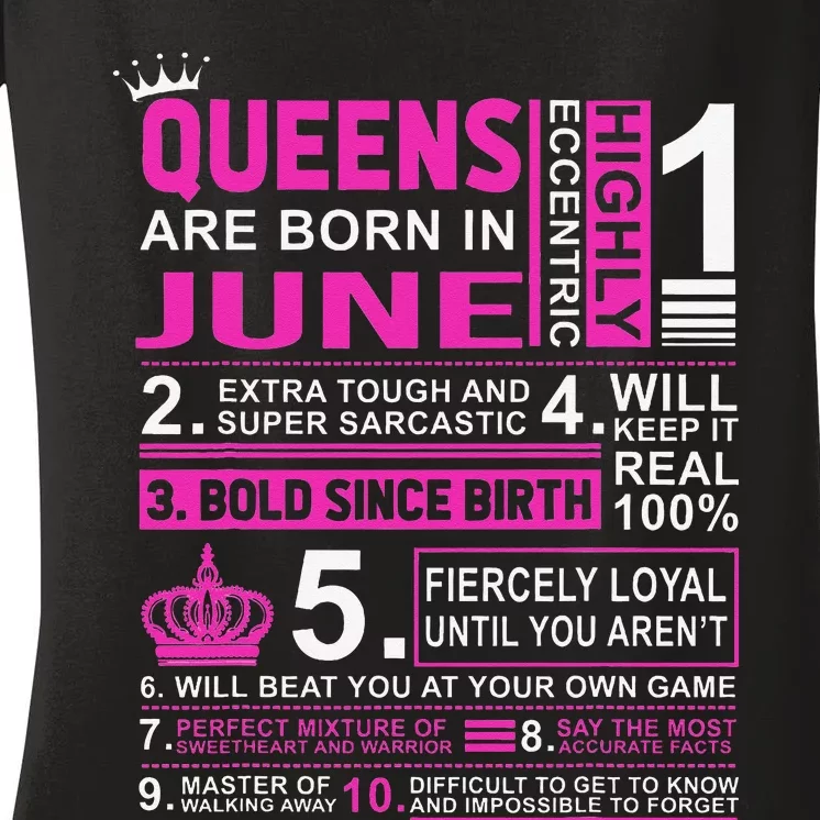 Queens Are Born In June Birthday Women's V-Neck T-Shirt