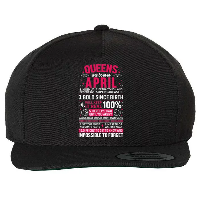 Queens Are Born in April Wool Snapback Cap