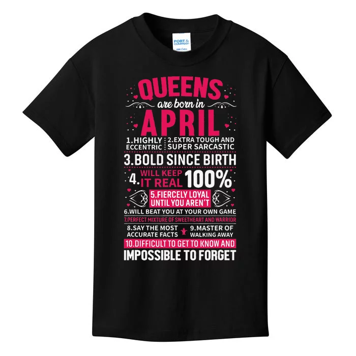 Queens Are Born in April Kids T-Shirt