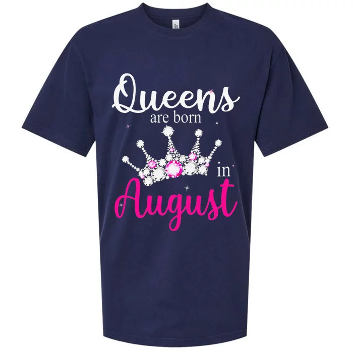 Queens Are Born In August Pink Crown Birthday Gifts Sueded Cloud Jersey T-Shirt