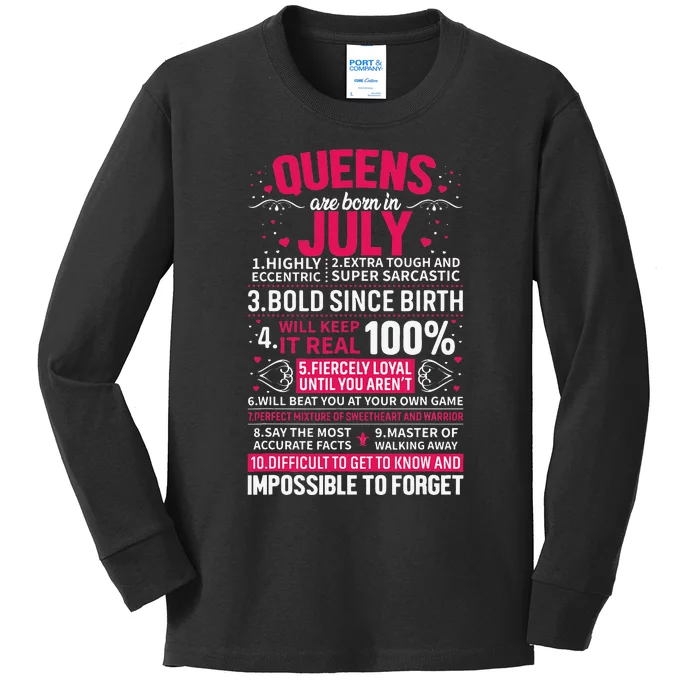 Queens Are Born in July Kids Long Sleeve Shirt