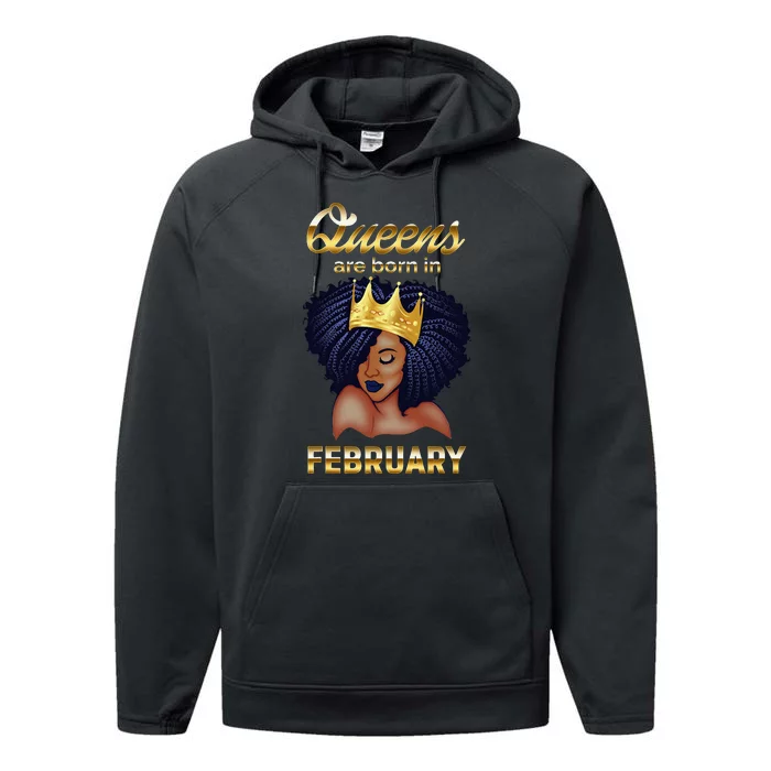 Queens Are Born In February Birthday for Black Wo Performance Fleece Hoodie