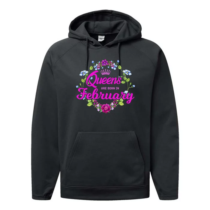 Queens are Born in February Birthday Gift for Wo Performance Fleece Hoodie