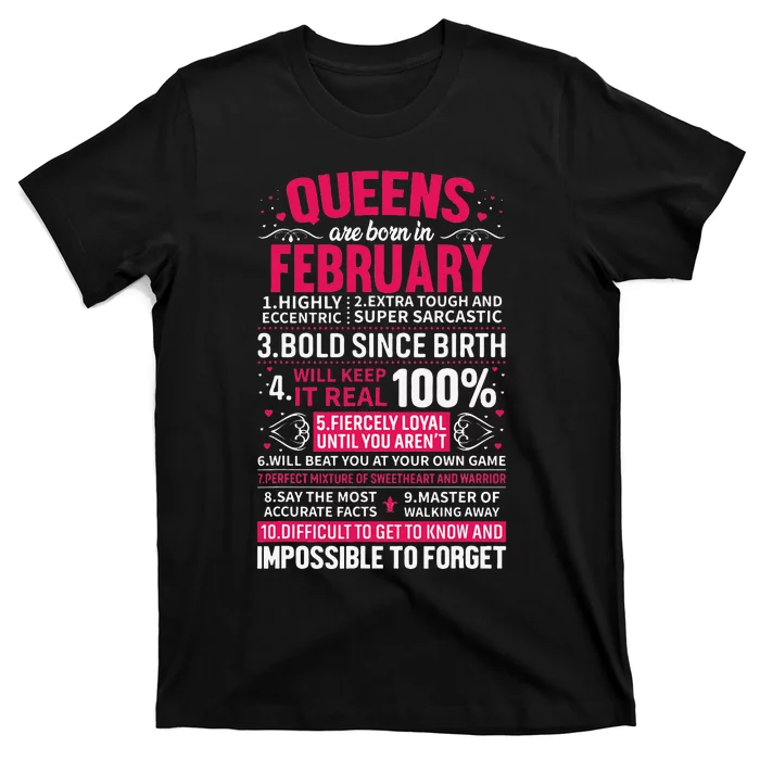 Queens Are Born in February Birthday Gifts T-Shirt