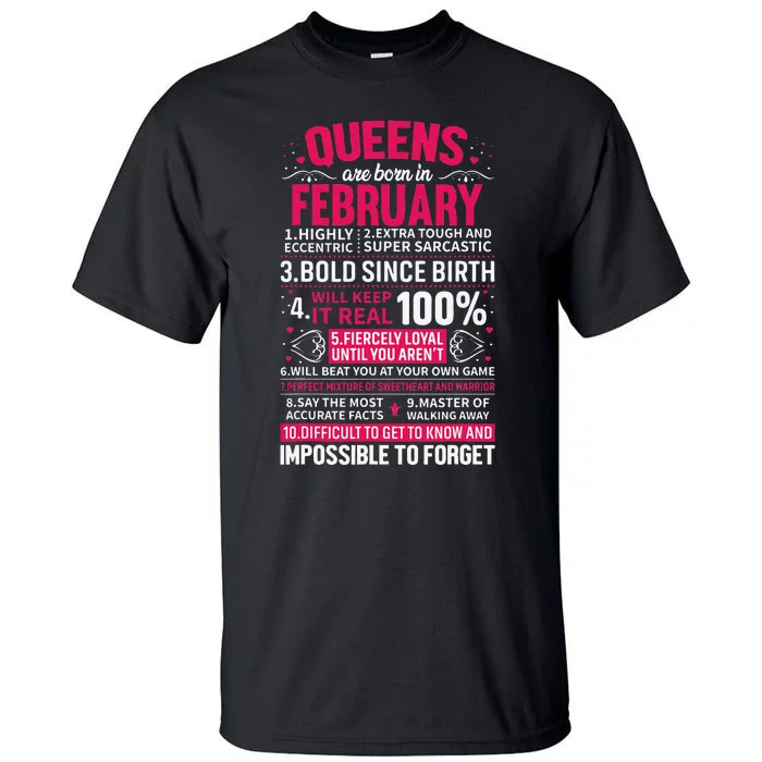 Queens Are Born in February Birthday Gifts Tall T-Shirt