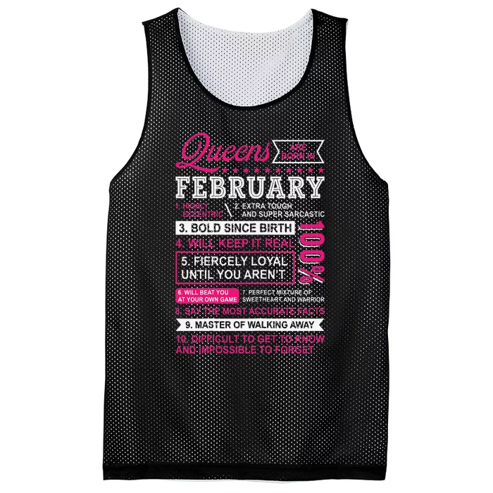 Queens Are Born In February 10 Facts Funny Birthday Mesh Reversible Basketball Jersey Tank