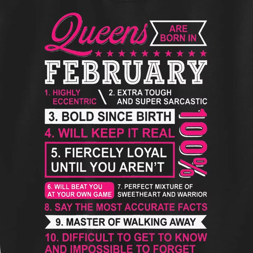 Queens Are Born In February 10 Facts Funny Birthday Kids Sweatshirt