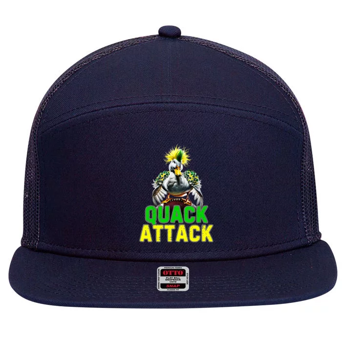 Quack Attack By Angry White Green And Yellow Duck 7 Panel Mesh Trucker Snapback Hat