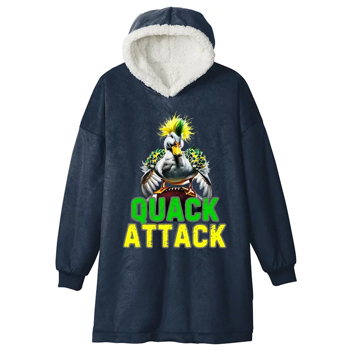 Quack Attack By Angry White Green And Yellow Duck Hooded Wearable Blanket